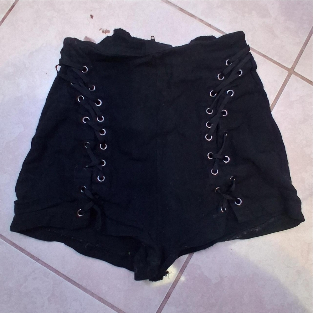 Spirit Black Lace-Up High Waist Shorts